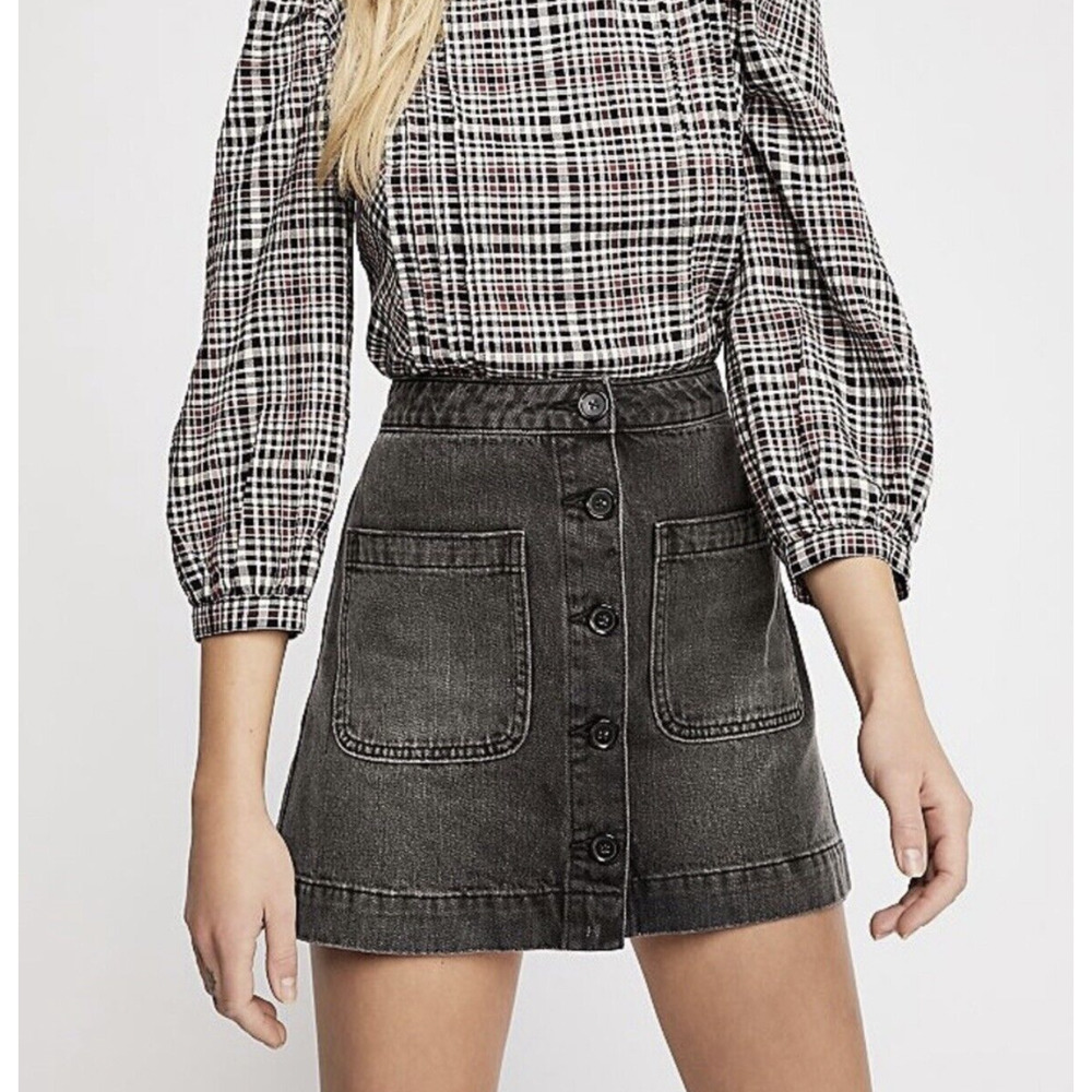 Free People Don't Get Me Wrong Skirt Black Charcoal Gray Denim Size 26